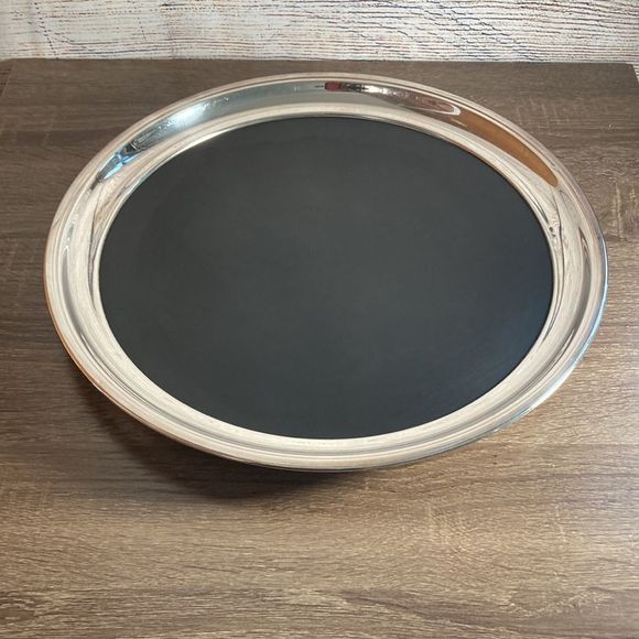 Vintage Crescent Silver Plated Rim Black Center Formica Serving Platter 14.25” - Picture 7 of 8